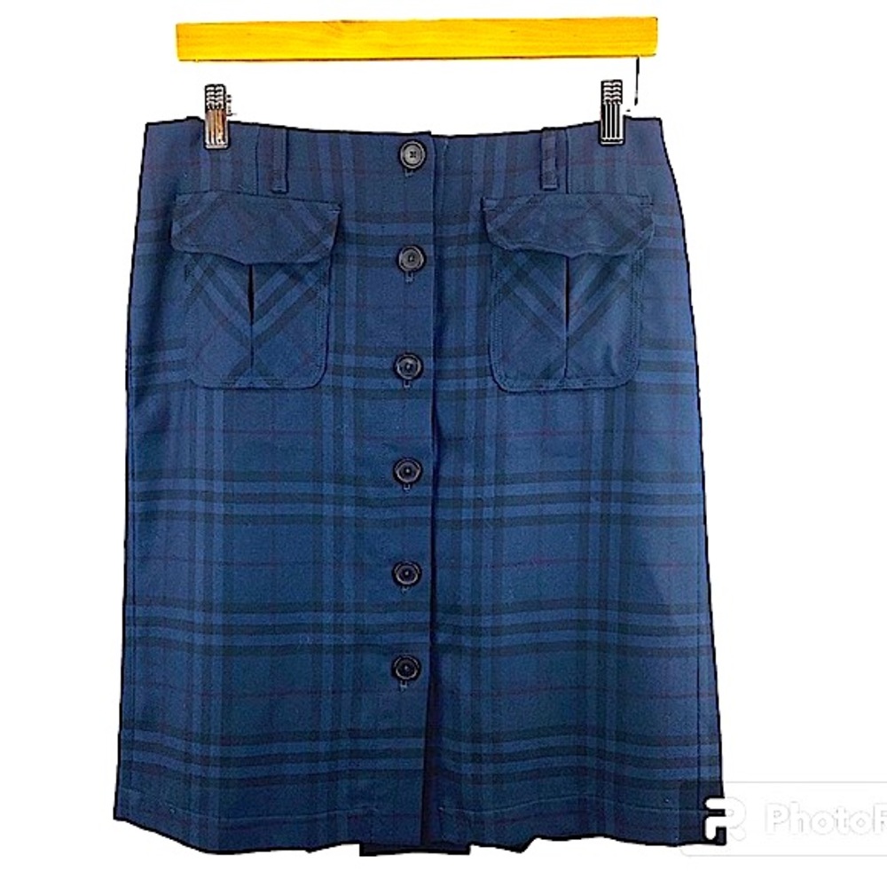 Burberry London Plaid Wool Button Front Skirt